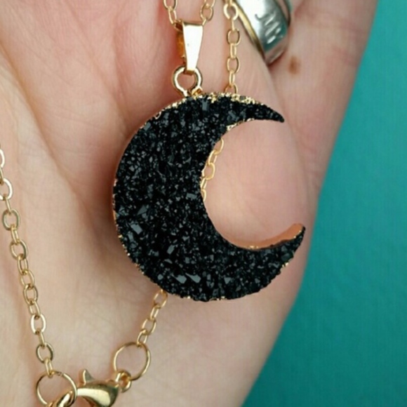 'Silent Tones' Crescent Moon Resin Gold Necklace - Picture 7 of 7